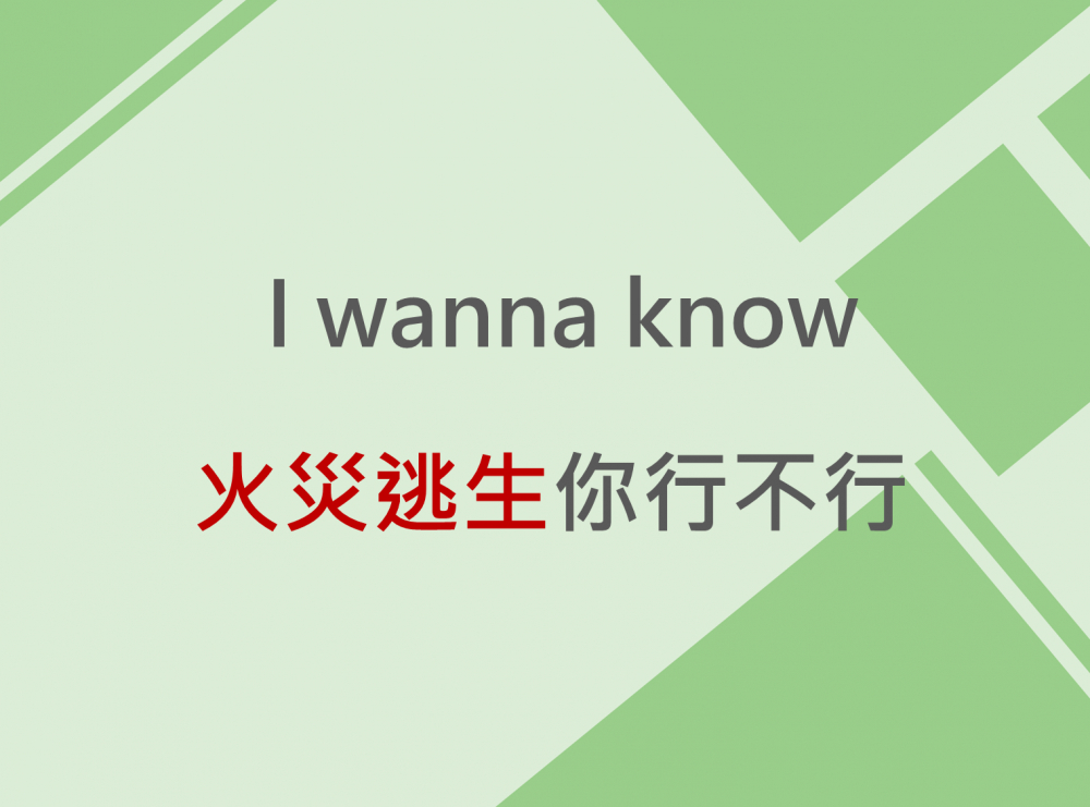 內有I wanna know 火災逃生你行不行字樣圖片
