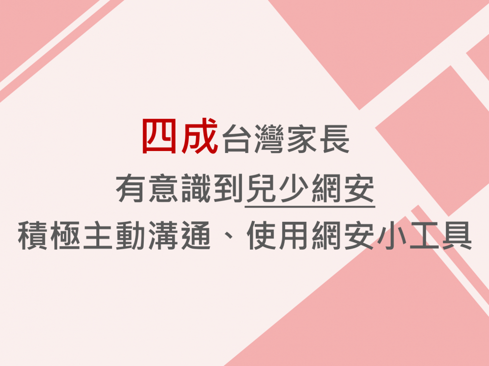 內有四成台灣家長有意識 到兒少網安 積極主動溝通、使用網安小工具字樣圖片